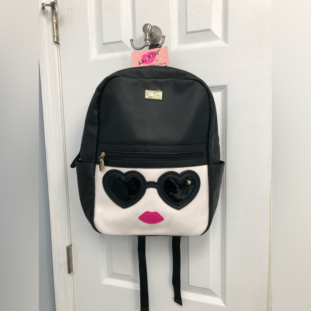 Betsey Johnson Backpack Sunglass Girl Face Full Size Black White LBREGAN FLAWS